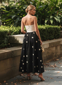 Satin A-Line Strapless Polka Dot Formal Dresses