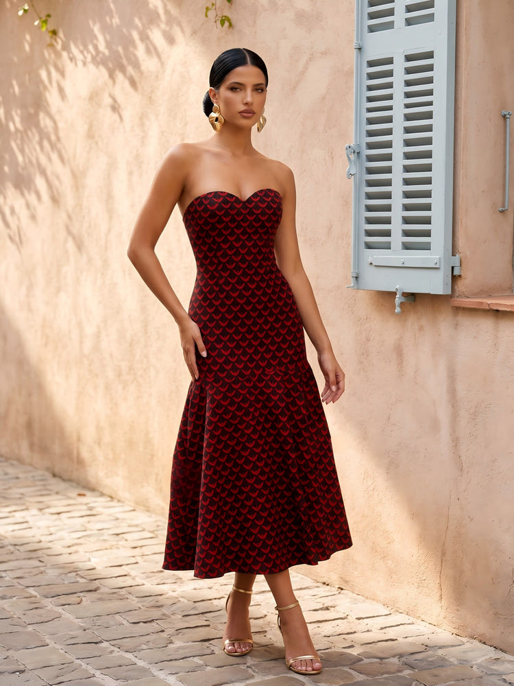Satin Mermaid Strapless Polka Dot Formal Dresses