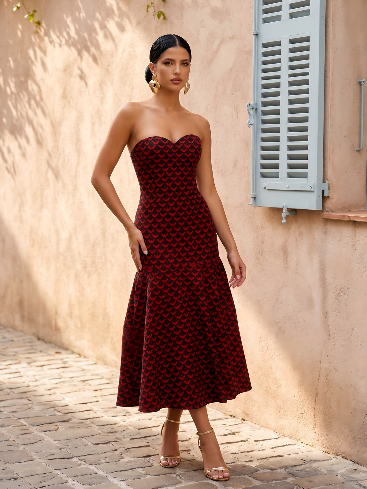 Satin Mermaid Strapless Polka Dot Formal Dresses