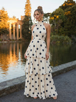 Chiffon A-Line Halter Polka Dot Formal Dresses