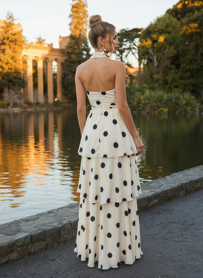 Chiffon A-Line Halter Polka Dot Formal Dresses