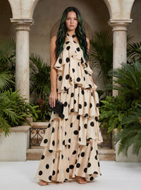 Chiffon A-Line Halter Polka Dot Formal Dresses