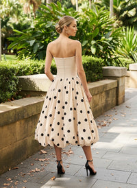 Satin A-Line Strapless Polka Dot Formal Dresses