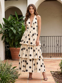 Chiffon A-Line Halter Polka Dot Formal Dresses