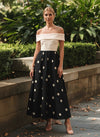 Satin A-Line Off the Shoulder Polka Dot Formal Dresses