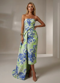 Jacquard Sheath Strapless Formal Dresses with Sash