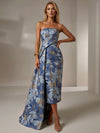 Jacquard Sheath Strapless Cocktail Dresses with Sash
