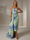Jacquard Sheath Strapless Cocktail Dresses with Sash