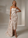 Jacquard Sheath Strapless Cocktail Dresses with Sash
