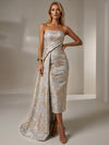 Jacquard Sheath Strapless Cocktail Dresses with Sash