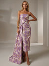 Jacquard Sheath Strapless Cocktail Dresses with Sash