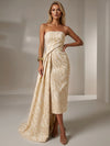 Jacquard Sheath Strapless Cocktail Dresses with Sash