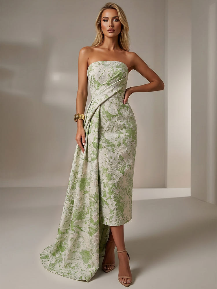 Jacquard Sheath Strapless Cocktail Dresses with Sash