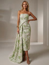 Jacquard Sheath Strapless Cocktail Dresses with Sash