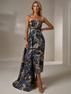 Jacquard Sheath Strapless Cocktail Dresses with Sash