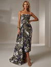 Jacquard Sheath Strapless Cocktail Dresses with Sash