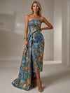 Jacquard Sheath Strapless Cocktail Dresses with Sash