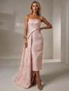 Jacquard Sheath Strapless Cocktail Dresses with Sash