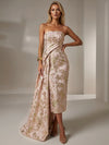 Jacquard Sheath Strapless Cocktail Dresses with Sash