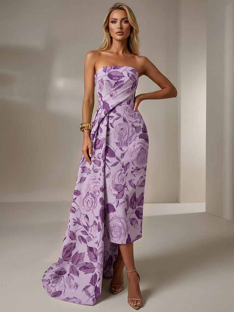 Jacquard Sheath Strapless Cocktail Dresses with Sash
