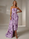 Jacquard Sheath Strapless Cocktail Dresses with Sash