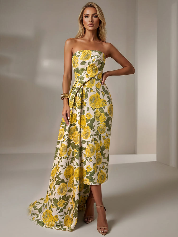 Jacquard Sheath Strapless Cocktail Dresses with Sash
