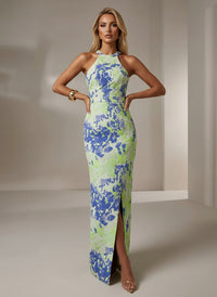 Jacquard Sheath Halter Formal Dresses with Side Slit