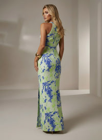 Jacquard Sheath Halter Formal Dresses with Side Slit
