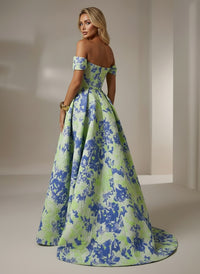 Jacquard A-Line Off the Shoulder Pleated Formal Dresses