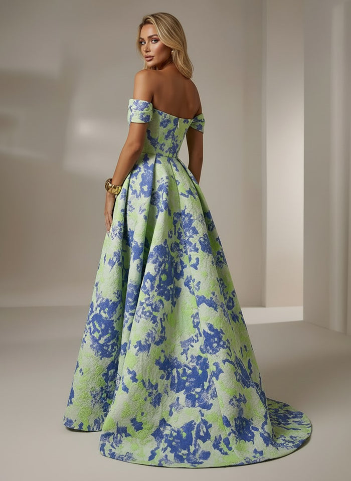 Jacquard A-Line Off the Shoulder Pleated Formal Dresses