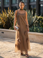 Tulle A-Line High Neck Formal Dresses with Feathers
