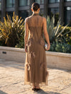 Tulle A-Line High Neck Formal Dresses with Feathers