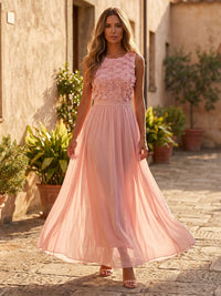 Chiffon A-Line U-Neck Formal Dresses with 3D Flowers