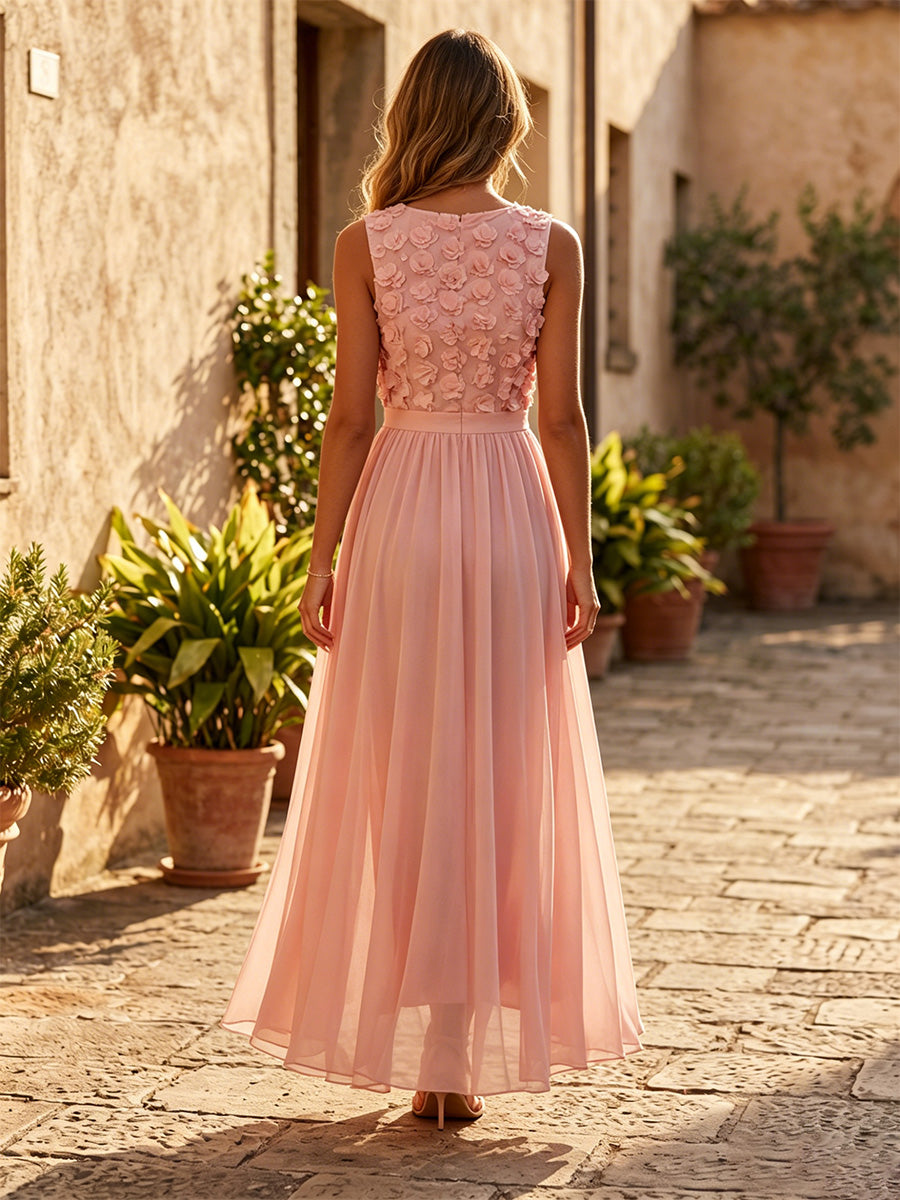Chiffon A-Line U-Neck Formal Dresses with 3D Flowers