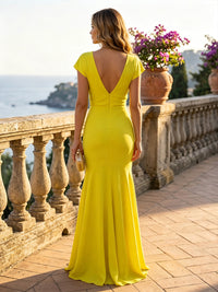 Chiffon Mermaid V Neck Formal Dresses with Sash