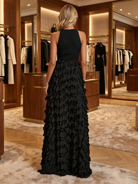 Chiffon A-Line Crew Neck Formal Dresses with Layered Ruffle Petal