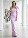 Satin Mermaid One Shoulder Formal Dresses with 3D Flowers