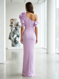 Satin Mermaid One Shoulder Formal Dresses with 3D Flowers