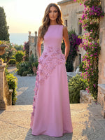 Jersey A-Line Crew Neck Formal Dresses with 3D Flowers