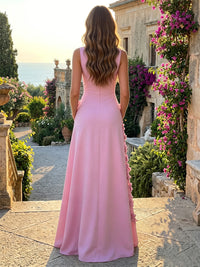 Jersey A-Line Crew Neck Formal Dresses with 3D Flowers