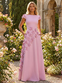 Jersey A-Line Crew Neck Formal Dresses with 3D Flowers