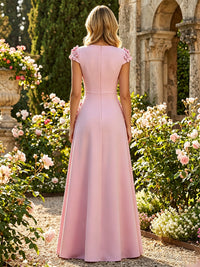 Jersey A-Line Crew Neck Formal Dresses with 3D Flowers