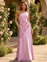 Jersey A-Line One Shoulder Formal Dresses with 3D Flowers