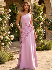 Jersey A-Line One Shoulder Formal Dresses with 3D Flowers