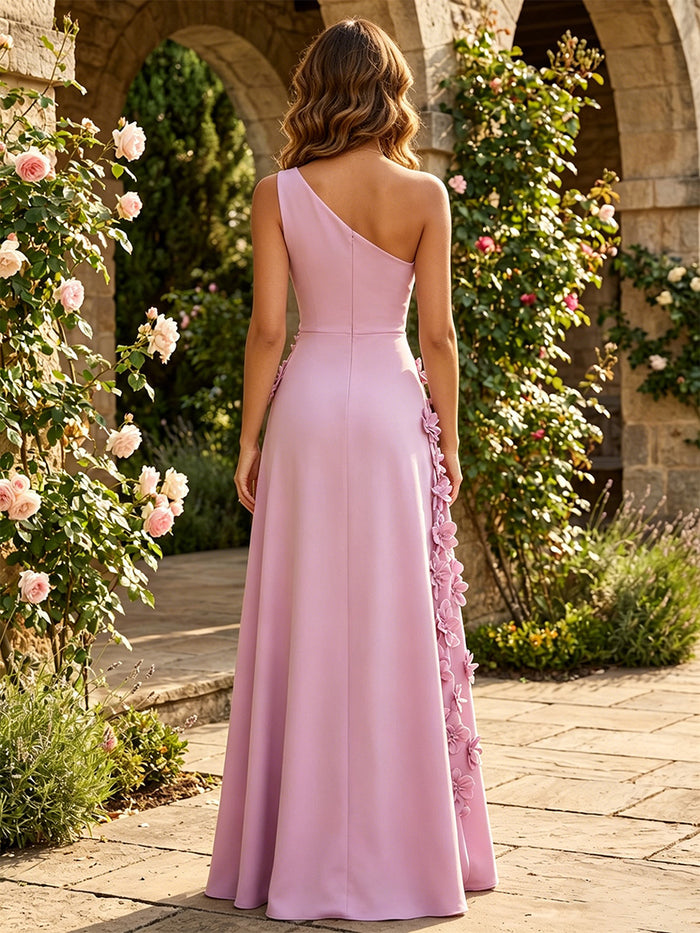 Jersey A-Line One Shoulder Formal Dresses with 3D Flowers