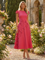 Jersey A-Line Crew Neck Formal Dresses with 3D Flowers