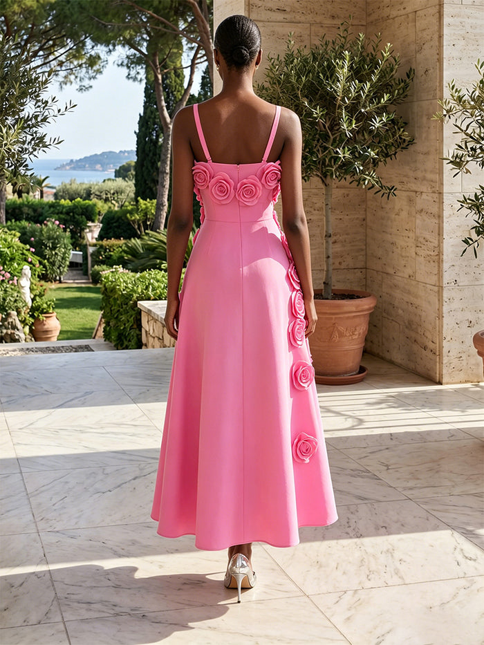 Jersey A-Line Spaghetti Straps Formal Dresses with 3D Flowers