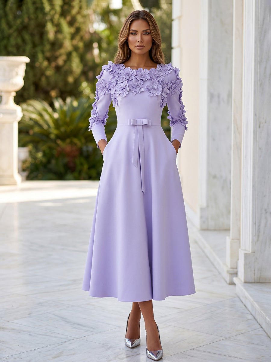 Jersey A-Line Crew Neck Formal Dresses with Bow