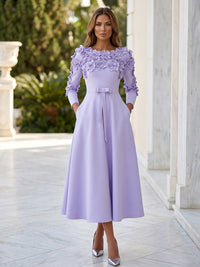 Jersey A-Line Crew Neck Formal Dresses with Bow
