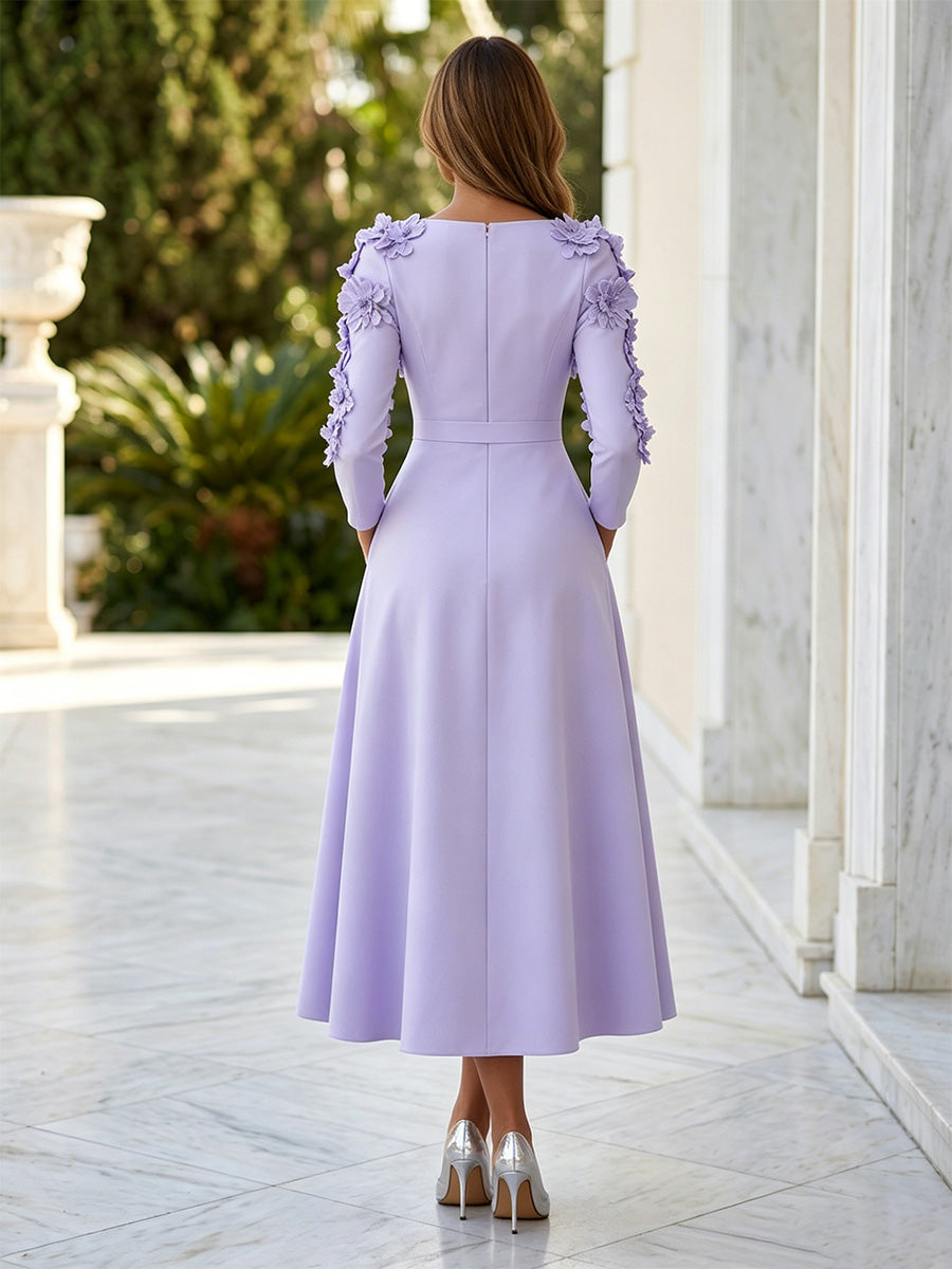 Jersey A-Line Crew Neck Formal Dresses with Bow